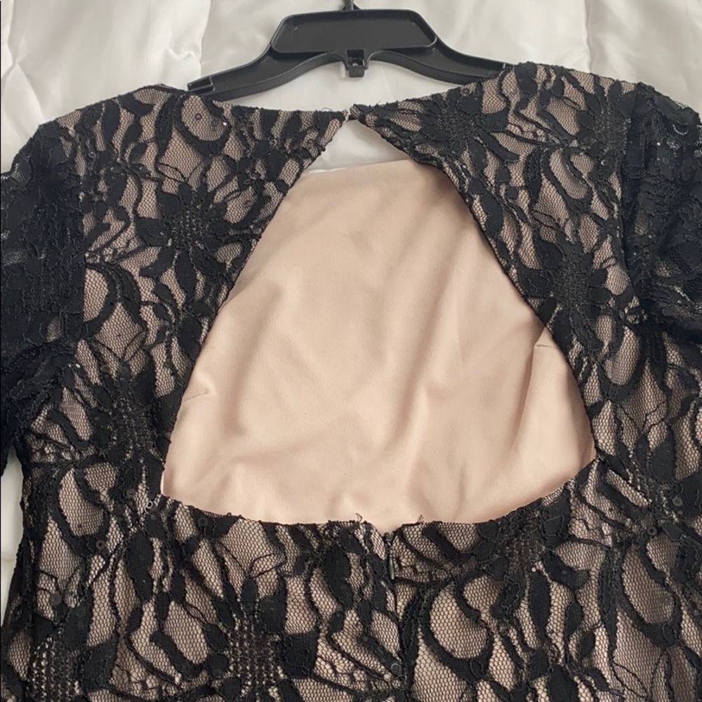 Sexy Black Lace Long Sleeve Dress w/ Nude Underlay - Picture 5 of 5
